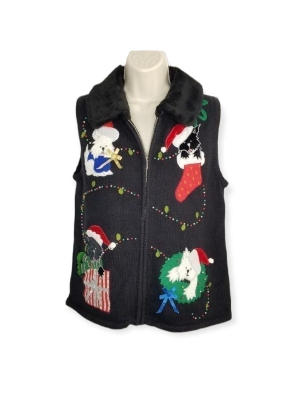 Studio Joy Puppies Dogs Ugly Christmas Sweater Vest Size S